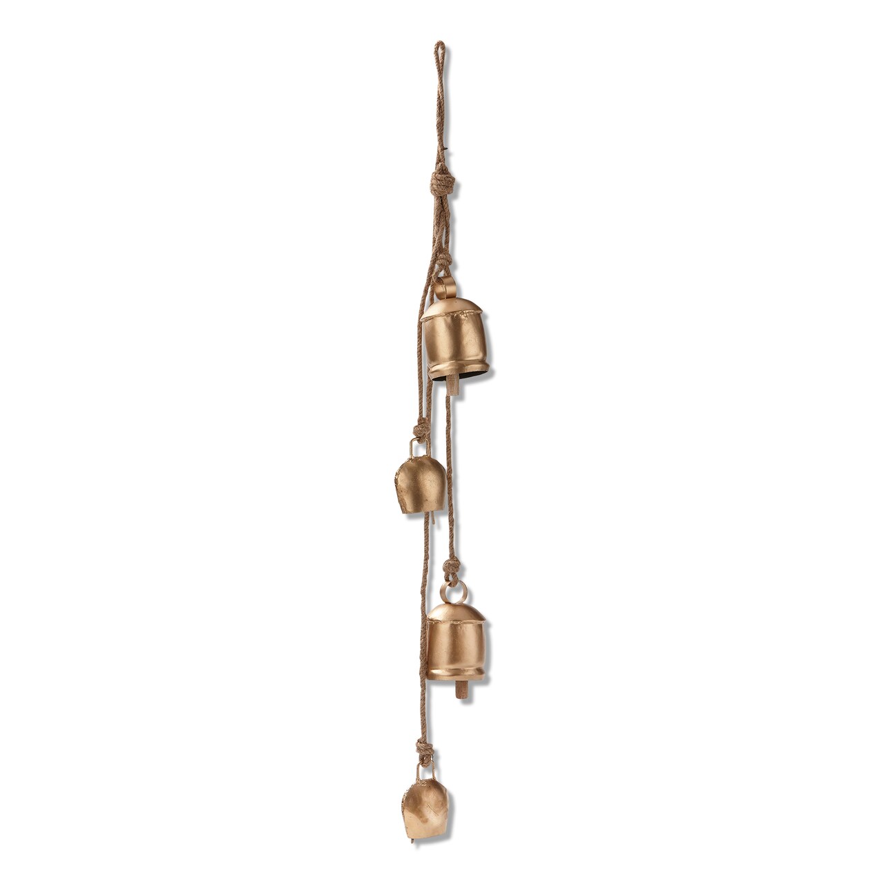 Antique Gold Decorative Bells with Jute Rope Swag - 26" H x 2.5" L x 2.5" W - Perfect for Christmas Decor